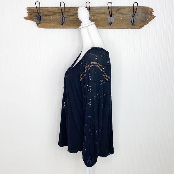 Free People Black Gold Nugget Peasant Top - Picture 8 of 11
